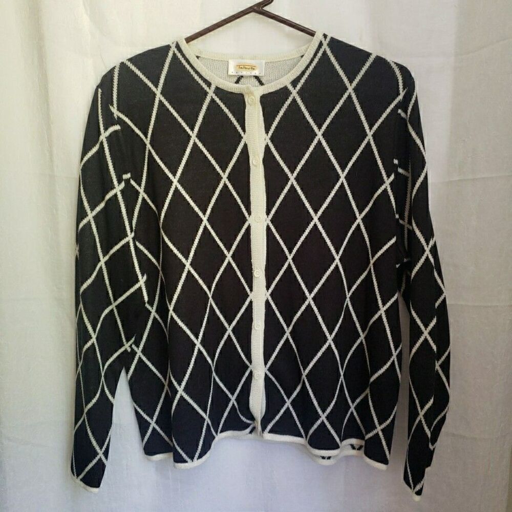 Talbots Black Long Sleeve Diamond Button Cardigan Sweater Womens Petites UNKNOWN